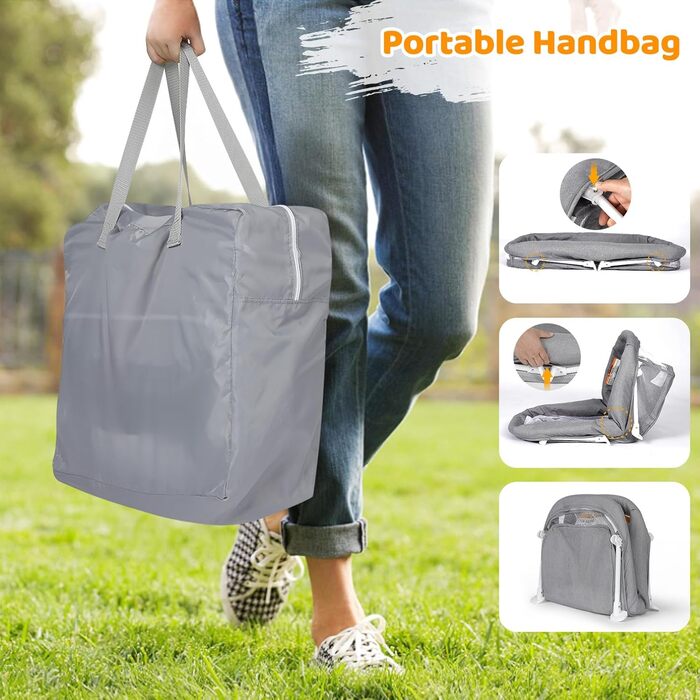 Дитяче ліжечко-дорожнє, підходить для дітей віком від 0 до 5 місяців, портативний намет-ліжечко, складається в маленький розмір, оснащений москітною сіткою та іграшками, зона лежання 80 x 40 см (сіра)