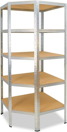 Кутова полиця для дому Посилена оцинкована/металева полиця Настільна полиця 5 полиць Вантажопідйомність 175 кг кожна/Кутова полиця Посилена кутова полиця/Вставна полиця, 200x80x50