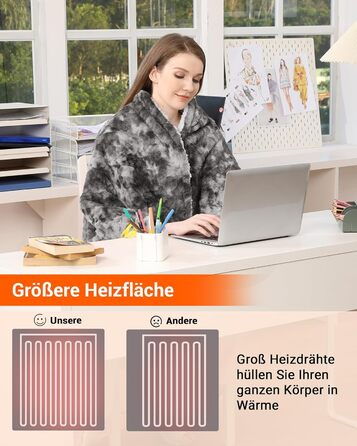 Електрична ковдра LinTimes з автоматичним вимкненням, 6 температурних режимів, 10 годин автоматичного вимкнення, електрична ковдра з PV оксамиту та шерпа-флісу, яку можна прати, 180 x 130 см, сірого кольору