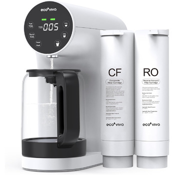 Настільна система осмосу Ecoviva, система зворотного осмосу для питної води з 4-ступеневою фільтрацією, монітор TDS у реальному часі, 31 Pure to Drain, мобільний фільтр для води зворотного осмосу без установки WP-RO-200G білий