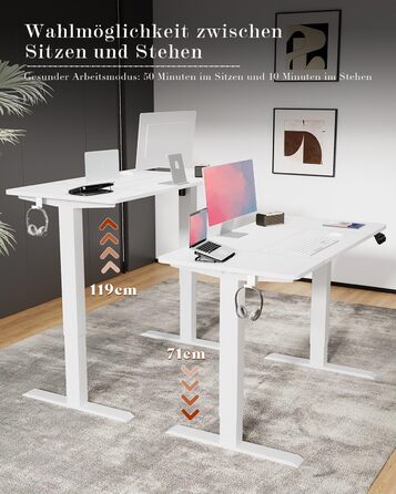 Стіл Flamaker з регульованою висотою, електричний стіл з регулюванням висоти для роботи сидячи та стоячи, комп&39ютерний стіл з функцією пам&39яті, міцний стіл для роботи стоячи, офісний стіл, 120 x 60 см, білуватий