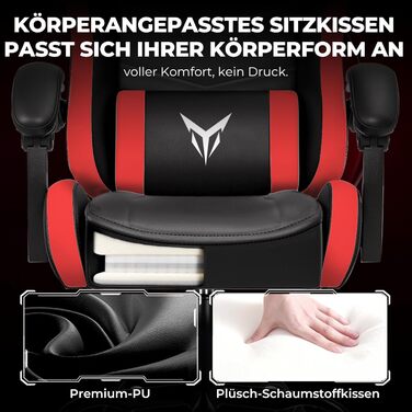 Ігрове крісло GTPLAYER, ергономічне офісне крісло з регульованим підголівником та поперековою опорою, ігрове крісло, червоне