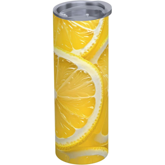 Кухоль з прямою трубочкою, 590 мл, скибочки лимона, принт, дорожній кухоль, підходить для кемпінгу, офісу та дому