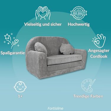 Дитячий диван, Складаний, М&39який - Ігровий диван з розсувною функцією 96x57x48 см - Дитячий диван з функцією сну - М&39який розкладний диван, сертифікований Oeko-TEX, вкл. 2 подушки, Світло-зелений