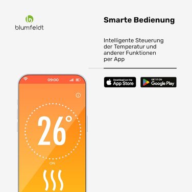 Інфрачервоний обігрівач blumfeldt 2000 Вт настінний та окремостоячий пристрій, графеновий нагрівальний елемент, керування за допомогою застосунку та сенсорне керування, термостат, IP24, захист від перегріву та перекидання, для приміщень площею до 20 м, чо