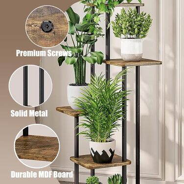 Ярусна підставка для рослин, вулична підставка для квітів, багатоярусна підставка для квітів 137 см, підставка для рослин, лавка для квітів, квіткові сходи, підставка для рослин, полиця для прикраси балкону, саду, 6 ярусів, чорний колір, 6-