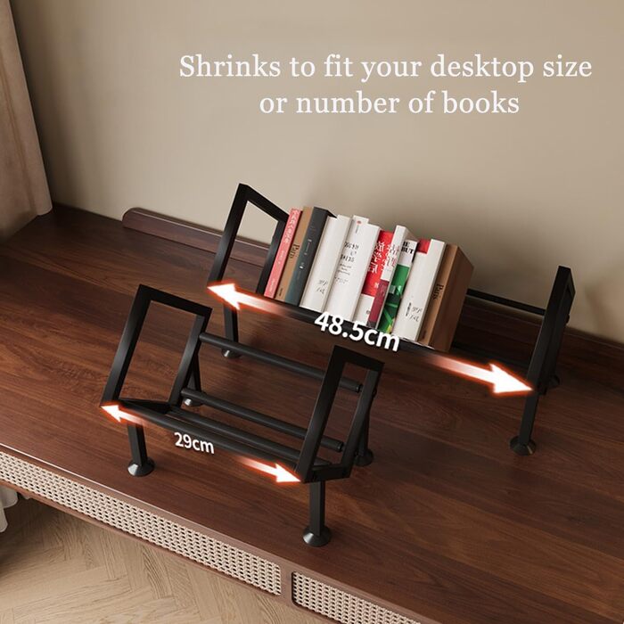 Маленька настільна книжкова полиця, міні-висувна книжкова шафа, металева настільна полиця, компактний органайзер для книг для дитячих столів, офісів, віталень (чорний)