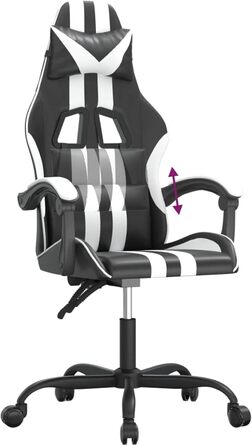 Геймерське крісло з функцією відкидання, штучна шкіра чорний/білий, 57,5x59,5x121-131 см, для ігрового досвіду Модель 3143823