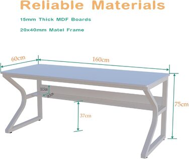 Подвійний довгий письмовий стіл із полицями 160 см ПК-стіл для 2 осіб, сучасний комп&39ютерний стіл, офісний стіл для дому та офісу, білий 160 x 60 см