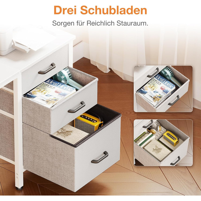 Письмовий стіл Coleshome з 3 тканинними шухлядами, 120x48 см, комп&39ютерний стіл з тримачем для навушників, двосторонній офісний стіл для невеликого домашнього офісу, білий 120x48 см