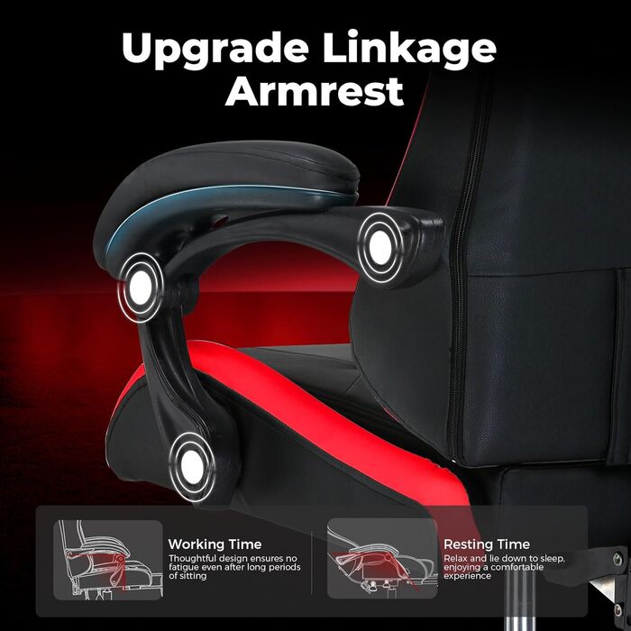 Ігрове крісло GTPLAYER, ергономічне офісне крісло з регульованим підголівником та поперековою опорою, ігрове крісло, червоне