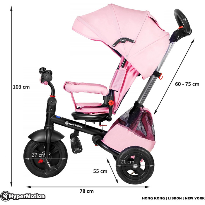 Триколісний велосипед HyperMotion з поворотним комфортним сидінням, дитячий складаний триколісний велосипед Tobi Velar з батьківсь