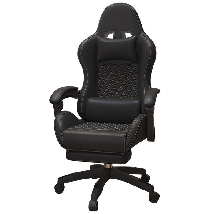 Ігрове крісло, комп&39ютерне крісло, поворотне, з можливістю нахилу, офісне крісло, зручне ігрове крісло, спальня, офіс, вітальня, чорна підставка для ніг латексна подушка