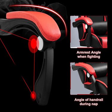 Ігрове крісло з Bluetooth-динаміками та світлодіодним підсвічуванням, ергономічне масажне комп&39ютерне крісло, регульована висота, ігрове крісло з поворотним на 360 сидінням та підголівником, висока спинка, червоне