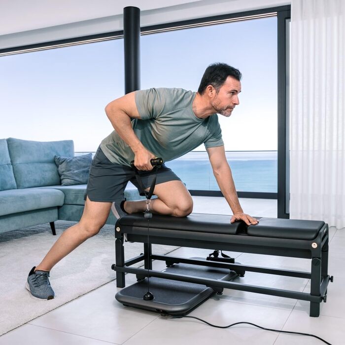 Серія Smart Home Gym - Модульні домашні тренажерні зали Цифрове тренажерне обладнання з керуванням за допомогою застосунку Компактне універсальне фітнес-обладнання для силових тренувань, чорного кольору (лава Perform)