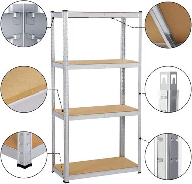 Полиця для зберігання 160x80x40 см Міцна полиця 4 полиці з МДФ Полиця для підвалу Полиця без болтів Полиця для майстерні, 2 шт.