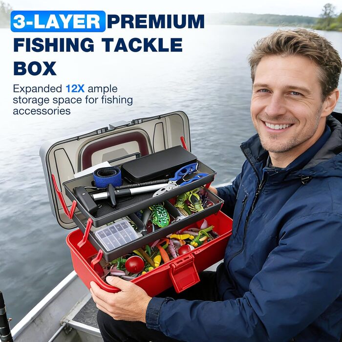 Набір рибальських снастей із 460 предметів, рибальські приманки для судака, форелі, окуня, рибальські аксесуари з ящиком для снастей, гачки, рибальські приманки, ящик для рибальських приманок на 3 полиці. Підходить для початківців та професіоналів.