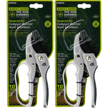 Компактні секатори Spear & Jackson 6258KEW з колекції Kew Gardens з тріскачкою та ковадлом (упаковка з 2 шт.), сріблясті, 18x3,5x1,5 см (упаковка з 2 шт.)