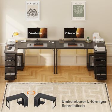 Кутовий письмовий стіл Coleshome, 120x70 см, L-подібний стіл з 4 шухлядами, двосторонній комп&39ютерний стіл для офісу, кабінету, спальні, чорний 120 70 см