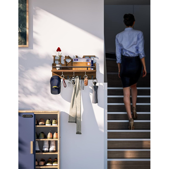 Ключниця - тримач для ключів на стіну з домашнім декором, ключниця з поличкою/настінна поличка з дерева для ключів, органайзер для