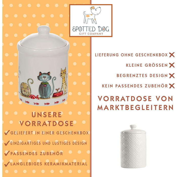 Керамічна банка для зберігання Spotted Dog Gift Company, керамічна банка з кришкою, контейнер для зберігання, банка для зберігання з котячим мотивом, кухонний декор з котом, кухонний аксесуар та подарунок для любителів котів
