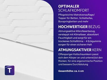 Ортопедичний наматрацник Traumnacht, з високоякісним холодним пінополіуретаном, сертифікований Oeko-Tex, 140 x 200 см, виготовлений за німецькими стандартами якості, білий холодний пінополіуретан 140 x 200 см