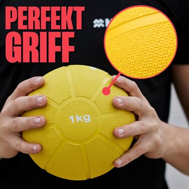 Медичний м&39яч Тверда гума Доступний вагою 1 кг, 2 кг, 3 кг, 4 кг та 5 кг. Жовтий - 1 кг