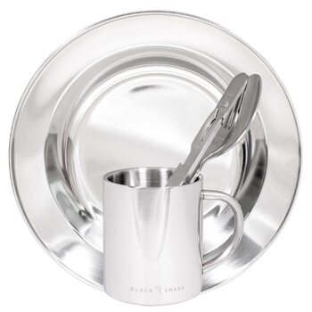 Набір посуду з нержавіючої сталі для кемпінгу тарілка, чашка та столові прибори міцний та багаторазовий для відпочинку на природі, трекінгу та фестивалів