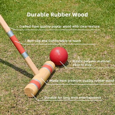 Набір для крокету Pointyard, 6 гравців, 71 см, з дерев&39яними молотками, кольоровими м&39ячами, хвіртками, кілками для дорослих, підлітків, сімей, ідеально підходить для гри на газоні, у дворі, в парку (включає сумку для перенесення), різнокольоровий