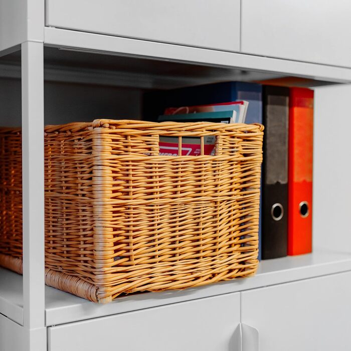 Великий плетений кошик для зберігання Creative Home 40 x 30 x 24 см (/- 2 см) Ручне плетення, міцний Плетений кошик з натуральних матеріалів з ручками Для полиць, іграшок, інструментів, ванної кімнати 40 x 30 x 24 см Коричневий 1