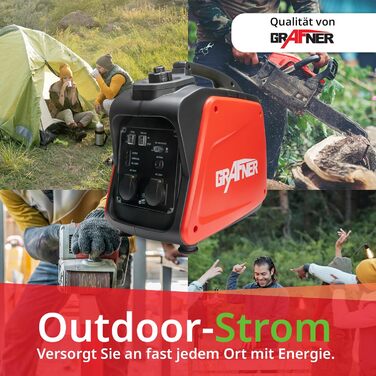 Інверторний генератор Grafner потужністю 2200 Вт (2 кВт безперервної потужності), бензиновий 4-тактний, 2 шт. 230 В, інверторна технологія для чутливих пристроїв, легкий та міцний, цифровий бензиновий генератор з аварійним живленням