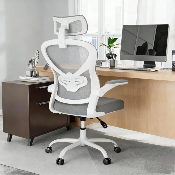 Ергономічне офісне крісло Gotland з сітки з 3D-підлокітниками та поперековою опорою, регульоване по висоті крісло для домашнього офісу та офісу, сірий колір