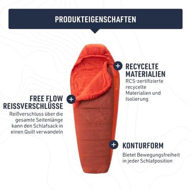 Синтетичний спальний мішок Hamelin (9 C) - Контурний - Застібка-блискавка вільного потоку - Утеплювач Revive Loft - Перероблені матеріали RCS - Для кемпінгу та походів Довгий RCS