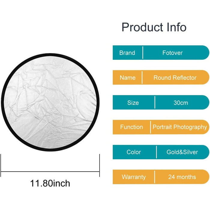 В 1 Круглий складаний відбивач/відбивач світла з сумкою для перенесення Photography Studio Золото Срібло (12') 30 см Rounde Gold Срібло, 30