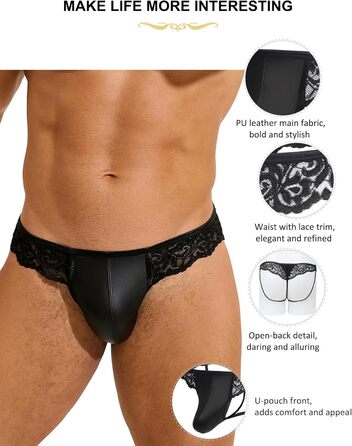 Ohyeahlady String Thong Men Sexy Lingerie Faux Leather Underwear Men Erotic Wetlook Lace Panties Briefs Thong Open Transparent Underpants T-Back Sissy Lingerie Gay Large Sizes Black Black XXL, ohyeahlady String Thong Men Sexy Lingerie Faux Leather Underwe