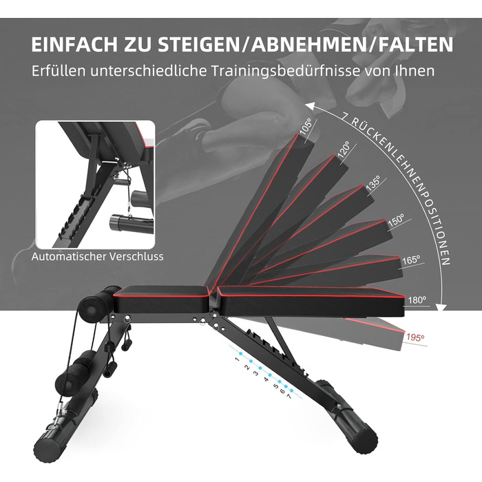 Складана силова лава YOLEO, багатофункціональна тренувальна фітнес-лава, тренажер для пресу, похила лава з 6-позиційною регульованою спинкою/3-позиційною регульованою подушкою сидіння, вантажопідйомність 300 кг, чорний колір