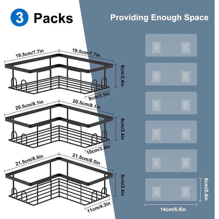 Душова полиця UUlioyer без кута для свердління, водонепроникна та нержавіюча душова полиця, органайзер для полиць у ванній кімнаті з 3 шт. , тримач для шампуню та гелю для душу, чорний (кутова полиця для душу з 3 шт. )