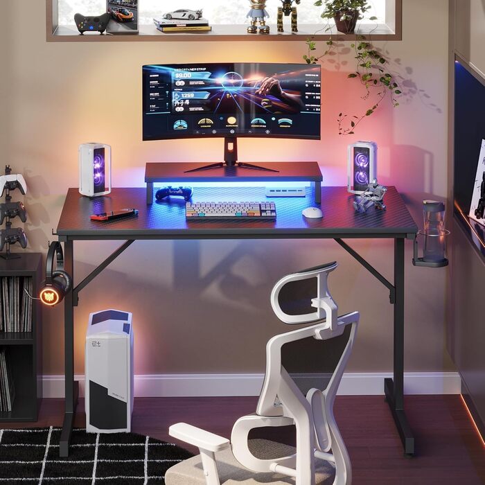 Комп&39ютерний стіл Bestier Small Gaming Desk 106,6 см зі світлодіодною підсвіткою та підставкою для монітора, ігрова робоча станція з підсклянником та гачком для гарнітури для домашнього офісу, спальні, невеликих кімнат, чорний