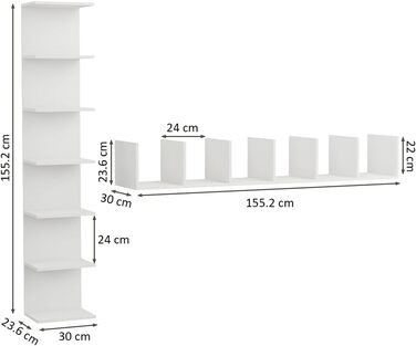 Настінна полиця, книжкова шафа, настінний модуль, стелажі, плаваючі полиці, книжкова шафа, полиці для зберігання папок для спальні, вітальні, ванної кімнати, кухні, офісу, 7 полиць, білий, Blanc 7 etagres 7 Regal