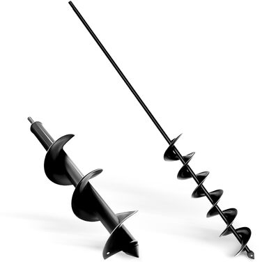 Бури для ґрунту для дриля, 5x809x40 см. Садовий бур для шуруповерта, інструмент для копання ям для посадки, міцний бур-шнек для квіткових горщиків та рослин, спіральний бур 5x809x40 см, чорний., 2 шт.