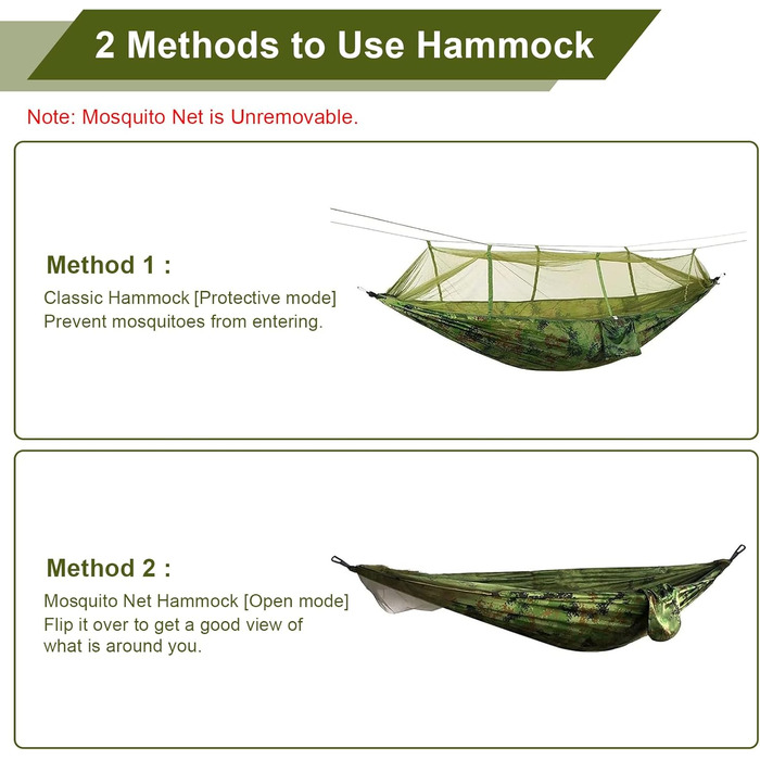 Відкритий гамак FOGARI з москітною сіткою Туристичний кемпінг 260 x 140 см Ультралегкий туристичний кемпінговий гамак Москітна сітка для 2 осіб Вантажопідйомність 300 кг, камуфляж