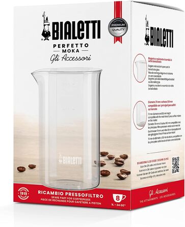 Запасний стакан Bialetti 3240 Caffettiera 1 Litro 8 Tazze, Trasparente, Altro 1000 мл