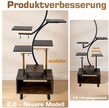 Підставка для рослин з лампою для вирощування, 160 см, підставка для квітів з дерева та металу зі світлодіодною лампою для вирощування, 7-рівнева металева полиця для рослин на ніжках для використання на вулиці та в приміщенні, вітальня, балкон, спальня.