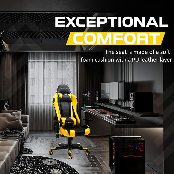 Ігрове крісло GTRacer Pro, ергономічне офісне крісло, регульовані підлокітники, комп&39ютерне крісло, ігрове крісло зі штучної шкіри, зручні офісні крісла для домашнього офісу (жовте)