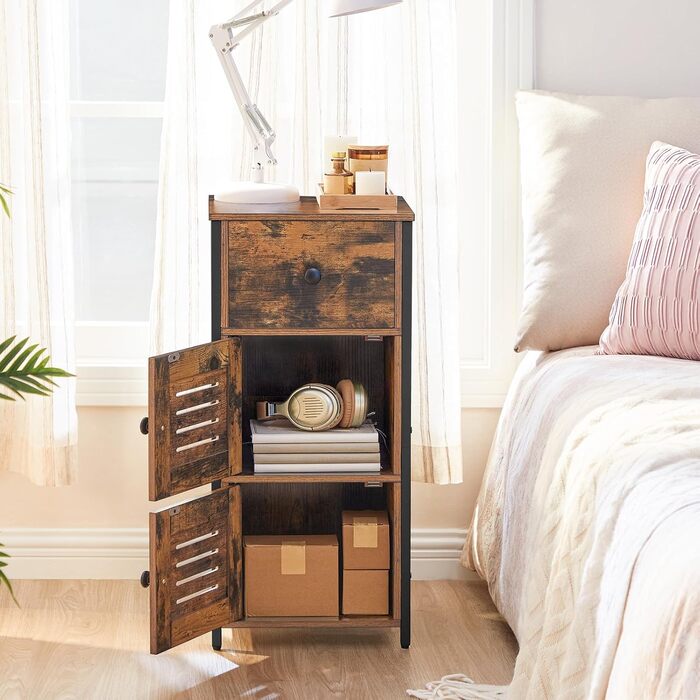 Сервант HOOBRO з шухлядою, комод у вінтажному стилі, регульована полиця, невелика телефонна шафка, для вітальні, спальні, (30 x 34 x 75 см) темно-коричневий та чорний EBF15CW01G1
