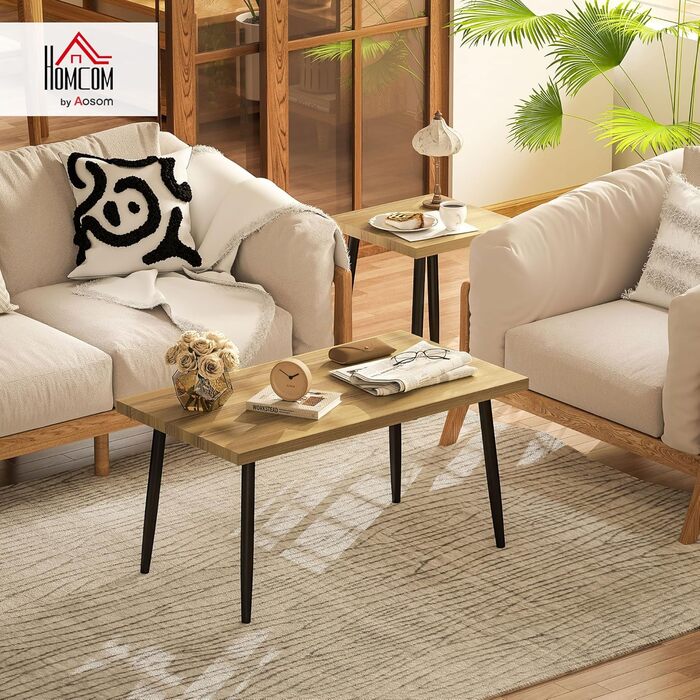 Набір журнальних столиків HOMCOM із 2 шт. , приставні столики зі сталевим каркасом, журнальний столик для вітальні, натуральний колір