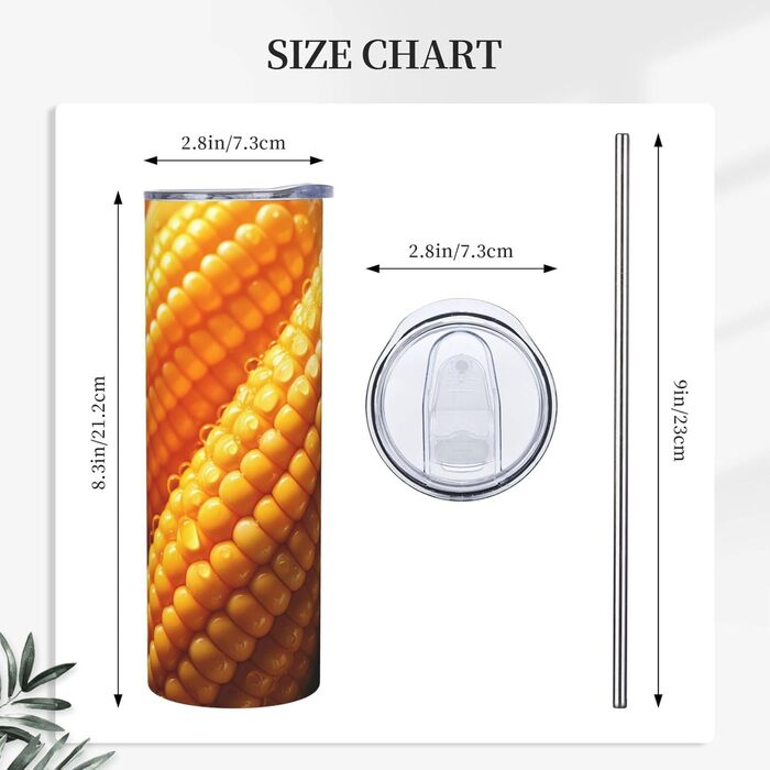 Кухоль з прямою трубочкою, 590 мл, дизайн кукурудза, дорожній кухоль з принтом, підходить для кемпінгу, офісу та дому