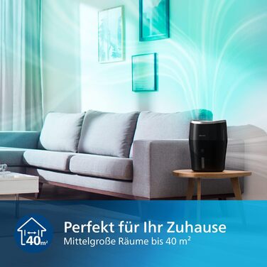 Зволожувач повітря Philips Series 2000 - для приміщень до 40 м, з технологією NanoCloud, 3 режими швидкості, режим сну, 2-літровий