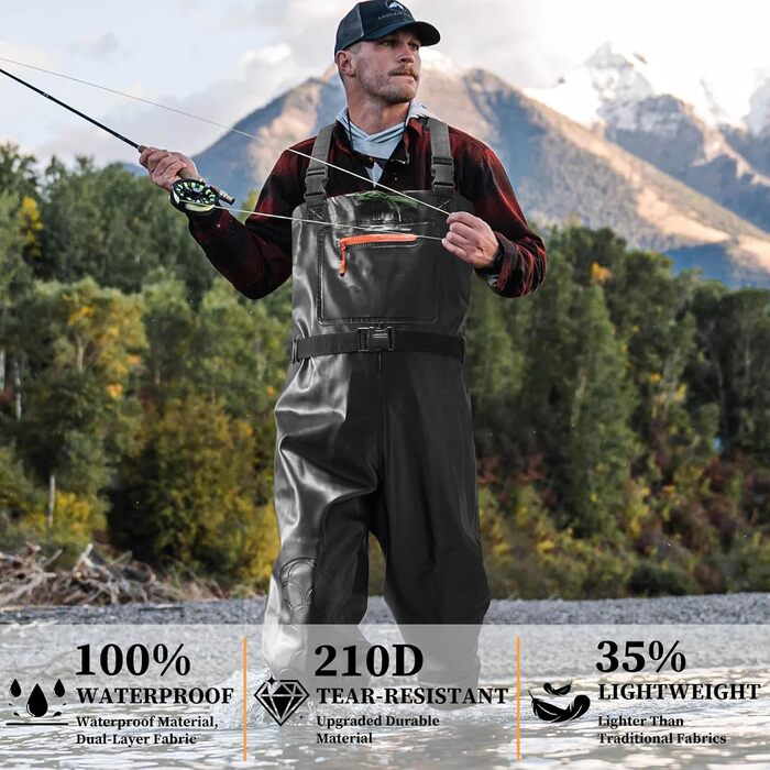 Вейдерси Eiito для чоловіків та жінок, водонепроникні вейдерси для чоловіків, водонепроникні вейдерси для чоловіків з черевиками, міцні водонепроникні рибальські вейдерси з черевиками для риболовлі, ідеальні вейдерси для ставка та використання на природі,