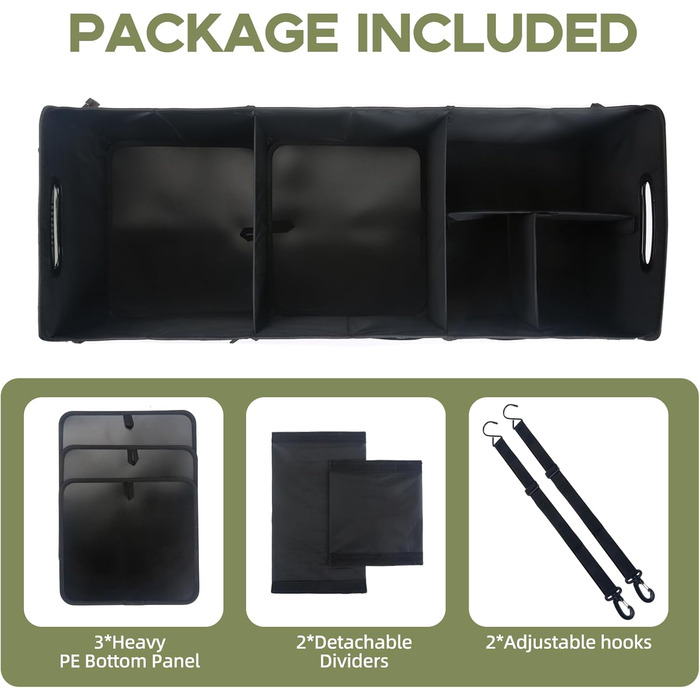 Органайзер для багажника авто, міцний органайзер для зберігання з антиковзним покриттям, об'єм 95 л, вантажний органайзер для позашляховиків, пікапів, седанів, водонепроникний, портативний, зелено-помаранчевий